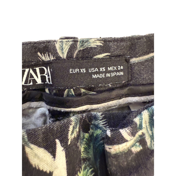 ZARA Pants Womens XS Palm Tropical Print Slim Fit Green Black Patterned Spain - Picture 2 of 5